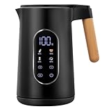 VORSCH Wasserkocher Edelstahl 1,7 L 2200 W, mit Temperatureinstellung Temperaturwahl Warmhaltefunktion 40-100 °C, Trockengehschutz, LCD-Display 360° Basis, doppelwandig BPA-frei, Schwarz