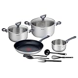 Tefal DAILY COOK Kochgeschirr-Set G713SB | 11tlg. (Stielkasserolle 16cm, Kochtöpfe 20/24cm mit Deckeln, Bratpfanne 28cm, Schneebesen, Schöpfkelle, Löffel, Pfannenwender, Fleischgabel | alle Herdarten