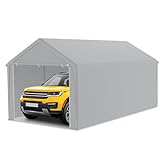 FIVMEN Carport Zeltgarage 3x6 m Große Garagenzelt Lagerzelt mit Abnehmbar Seitenwände Winterfest Mobile Garage Unterstand Weidezelt für Auto SUV LKW, Grau
