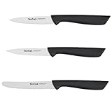 Tefal K2733S Colorfood Messerset 3-teilig | Universalmesser (10 cm)/Schälmesser (8 cm) gezahnt, Schälmesser (8 cm) glatt | deutscher Edelstahl | korrosionsbeständig | ergonomisch | sicher | Schwarz