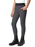 FitsT4 Sports Reithose Kinder Mädchen Reitleggings Reiterhosen Silikon Vollbesatz Reiten Hosen Sommer mit 2 Seitlichen Taschen und Gürtelschlaufen,Dunkelgrau,XS