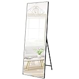 Vasemouh 165 x 51 cm Ganzkörperspiegel mit schwarzem Rahmen und Splitterschutz, großer Wandspiegel oder Standspiegel, für Schlafzimmer, Bad, Wohnzimmer oder Garderobe