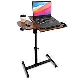 Laptoptisch Beistelltisch Höhenverstellbarer mit Rollen Mobiler Stehpult Schreibtisch Computertisch Überbetttisch mit Schublade und Kippbarer Geteilter Oberseite für Sofa Pflegebett Wohnzimmer Braun