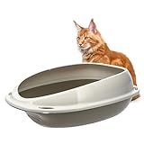 GarPet Katzenklo ohne Deckel 57x40x19 cm Katzentoilette mit Rand Katzen WC Schalentoilette grau oval hygenisch