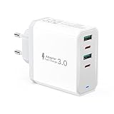 USB C Ladegerät, 4 Port USBC Stecker 50W Schnellladegerät Mehrfach mit PD 25W und QC 18W, für iPhone 15 Pro Max 14 Plus 13 12 11 SE XR XS 8, Samsung, Handy Adapter Ladeadapter Netzteil Ladestecker