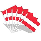 AhfuLife Klein Österreich Flaggen für Österreich Deko, 15 Stück Österreichische Mini Handgehaltene Flaggen Fahne mit 30cm weißem Pole für 26. Oktober Nationaltag Party Zuhause Garten Bar Dekoration
