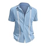 TOALOL Herren-Hemd, einfarbig, Baumwolle und Leinen, lässig, weich, Eigenschaften: Kurzarmhemd (Blue, L)