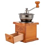 Kaffeemühle, Braun Retro Manuelle Kaffeemühle auf Holz mit Handkurbel, Tragbar, Kaffee Mühle im Antik Design,Handmühle für Kaffeebohnen