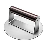 Burgerpresse aus Edelstahl, 16 cm, antihaftbeschichtet, für Hamburger-Smasher und Grillpresse, 0,6 kg Grillpresse mit Holzgriff für Blackstone Camp Chef Pitboss Weber Grillroste (rund)