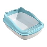 Ｚｉａｌｏｆｉ Katzentoilette mit Offenem Design, Töpfchen für Kleine Tiere, Käfigzubehör, Blau 48X34,7X18CM