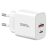 30W USB C Ladegerät,Cshare USB C Netzteil PD 3.0 Schnellladegerät Kompatibel mit Google Pixel 8 Pro,iPhone 14 Pro Max 15, Google Pixel 8/7/7 Pro/6/6 Pro/6a, Samsung Galaxy Dual Port Wandladegerät