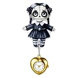 JewelryWe Halloween Krankenschwester Uhr Schwesternuhr: Gothic Skullgirls Totenkopf Mädchen Krankenschwesteruhr Herz Einziehbar Taschenuhr Analog Quarz Pflegeuhr Ansteckuhr für Damen Arzt