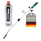 Nola Unkrautbrenner max. 1.300 °C inkl. Gaskartusche 227g, Bajonettanschluss Unkrautvernichter 80cm, Abflammgerät, Butangas Art. 879, leistungsstarker Gasbrenner, Piezozündung, Flamme regulierbar
