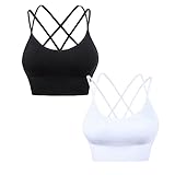 HANERDUN Damen Sport BH Yoga Bra mit Gepolstert Nahtlose Ohne Bügel und gibt Guten Halt Atmungsaktiv Riemchendesign und mittelstarkem für Fitness Lauf Joggen