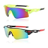 Irikdescia 2 Stück Sport-Sonnenbrille für Kinder, UV400-Sonnenbrille, Sonnenbrille mit Leichtem Rahmen, zum Radfahren, Baseball, Golf, für Jungen und Mädchen (Grün, Schwarz)
