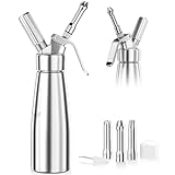 Newaner 500ml sahnespender, Sahnesyphon Aluminium mit 3 Edelstahl Deko-Düsen und 1 Reinigungbürste, Auslaufsicherer sahnesiphon für die Zubereitung von Schlagsahne, Creme, Mousse und Desserts