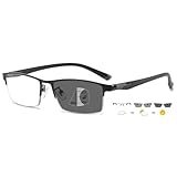 ABETOS Lesebrille Selbsttönende Gleitsichtbrille Progressive Multifokale Herren Damen Sonnenbrille Lesehilfe Brille mit Blaulichtfilter Metall Halbrand, Schwarz+2.5