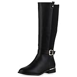 VAN HILL Damen Reiterstiefel Blockabsatz Schnallen Trendy Schuhe 840544 213097 Schwarz 40