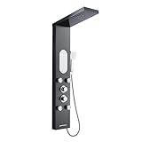 KEOKBON LED Duschpaneel mit Armatur Schwarz 5 Funktion, Regendusche 2 Rückenmassage Wanneneinlauf Handbrause, Duschpaneele Duschsystem aus Edelstahl