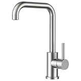 FORIOUS Wasserhahn Küche, Küchenarmatur mit 360°Drehbar, L Förmige Mischbatterie Küche Spülenarmatur mit Einhebel für 1 Loch, Edelstahl