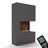 GLOW FIRE Wasserdampf Kamin Rechts TUCHOLSKY (Standkamin) - Elektrokamin mit LED 3D-Flammen, Knistereffekt, Fernbedienung, 91x150x35 cm - OMC 600 Elektro Kamin, mit Schutzglas, Grau