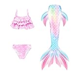Generisch Meerjungfrau Flosse Kinder, Meerjungfrauenflosse Mädchen Party Meerjungfrauenschwanz Rollenspiel Monoflosse Prinzessin Badeanzug Zum Schwimmen Mermaid Bikini Set für Kinder Teenager 130
