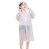 XPJYUA Regenponcho Kinderponcho Wasserdichter wiederverwendbarer Regenmantel mit Kapuze Outdoor-Reiseregenmantel for Kinder tragbarer transparenter Regenmantel(White)