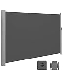 SONGMICS Seitenmarkise mit Stahl-Kasten, rostbeständig, ausziehbar, 160 x 400 cm, Windschutz, Sonnenschutz, Blickdicht, Seitenrollo, für Balkon, Terrasse, Garten, anthrazit GSA564G01