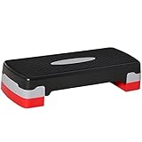 HOMCOM Steppbrett Aerobic Fitness Heimtrainer Stepper 2-stufig höhenverstellbar(10/15 cm) geeignet für den Heim und Bürogebrauch Schwarz+Grau+Rot 68 x 29 x 15 cm