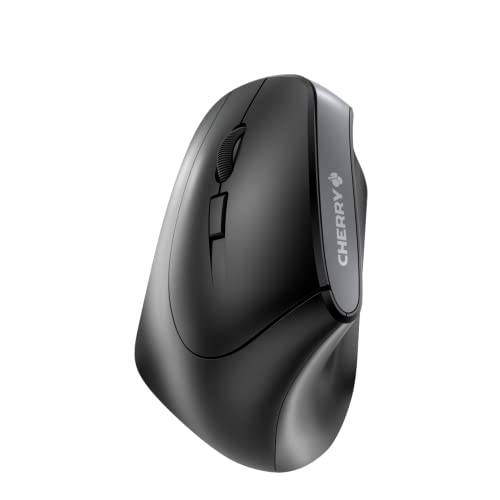 CHERRY MW 4500 LEFT, kabellose Maus, ergonomische Linkshändermaus im 45° Design, 6 Tasten und Scrollrad, präziser Sensor mit 3-stufig regelbarer Auflösung, schwarz