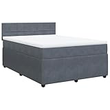 vidaXL Boxspringbett, Doppelbett mit Matratze Matratzenauflage, Bettgestell mit Lattenrost Kopfteil, Polsterbett Bett für Schlafzimmer, Dunkelgrau 140x200cm Samt