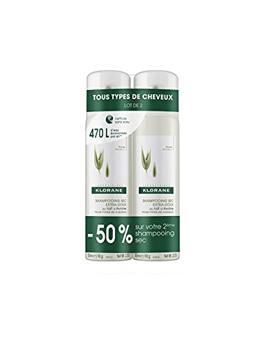 Klorane Ultra-sanftes Trockenshampoo mit Hafermilchpulver-Spray, 2 x 150 ml – alle Haartypen