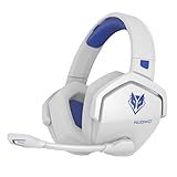 NUBWO G06 Dual Wireless Gaming Headset mit Mikrofon für PS5, PS4, PC, Mobile,NS: 2.4 GHz Wireless + Bluetooth - 100 Stunden - 50mm -Treiber - Weiß/Blau