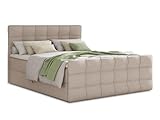 Boxspringbett Best Lux mit Fußteil, 2 Bettkästen und Topper - Doppelbett, Bonell-Matratze, Polsterbett, Bett, Betten, Bettgestell, Schlafzimmer (Beige (Inari 22), 160 x 200 cm)