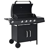 Gasgrill mit 4+1 Flammen, Grill mit 4-Brenner und Seitenablage, Grillwagen mit Rädern, Leicht zu bewegen, Robust und langlebig, 121,5 x 55 x 107 cm Schwarz Stahl