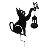 HAKIDZEL Solar-katzenlicht Katze Silhouette Gartenpfahl Rasenpfähle Für Katzen Laternen-dekorationsstecker Katzenlaterne Solar Katze Hält Solarlaterne Katzen-dekor Tiergartenpfähle Eisen