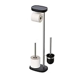 Relaxdays WC-Garnitur, freistehend, mit Ablage & Ersatzrollenhalter, Metall, HBT: 69x31x16 cm, Toilettenbutler, schwarz