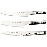 Global UKON Range Küchenmesser-Set, 3-teilig, inklusive GU-01 Kochmesser, GUM-10 Gemüsemesser und GUF-30 Schälmesser