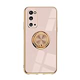 Handyhülle Kompatibel mit Samsung Galaxy S20 Hülle Silikon TPU Ultra Dünn Case mit 360 Grad Ring Ständer Bumper Schutzhülle Fingerhalter Magnetische Autohalterung Stoßfest Cover (Rose Golden)