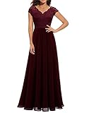 Daisyaner Damen Elegant Maxi Abendkleid V-Ausschnitt Spitze Ballkleid Chiffon Cocktailkleid Standesamt Hochzeitskleid Bodenlang Abschlusskleid Burgunderrot XXL