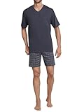 Schiesser Herren Kurz V-ausschnitt - Nightwear Set Zweiteiliger Schlafanzug, Anthrazit_159636, 52 EU