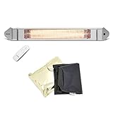 VASNER Teras 25 Terrassenstrahler mit Abdeckhaube – elektrischer Heizstrahler für Wandmontage & Deckenmontage, 2500 Watt, 4 Heizstufen, mit Schutzhülle AirCape, deutsche Markenqualität (Silber)