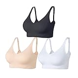 Amazingjoys BH Damen Ohne Bügel Bustier Klassische Bequem Gepolstert Wohlfühl-BH 3er Pack,Schwarz +Weiß+beige,XL