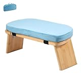 BAODBF Meditationsbank aus Bambus,Klappbarer Meditationshocker Anti Rutsch Design,Gebetshocker mit Kissen,Yoga Bank für Spirituelle Momente im Alltag,43×19×17cm(Blau)