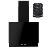 VLANO PLANUS PLASM 60 BK Dunstabzugshaube mit Plasma-Filter, Gasdämpfer, 4 Leistungsstufen, Touch-Bedienung, Umluft Wandhaube Abzugshaube Plasma-Luftreinigung, 60 cm, 680 m³/h, schwarz
