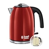 Russell Hobbs Wasserkocher [1,7l, 2400W] Colours+ Edelstahl Rot (Schnellkochfunktion, herausnehmbarer Kalkfilter, optimierte Ausgusstülle, außenliegende Wasserstandsanzeige) Teekocher 20412-70