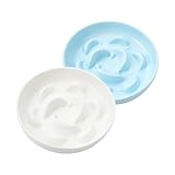 Anti Schling Napf Katze Set - 2 Stück Antischlingnapf Katze Keramik - Katzennapf Set Langsam Fütterung - Doppel Futternapf Katze - Katzennäpfe in Pastellfarben - Fressnäpfe für Katzen - Weiß und Blau