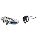 Intex Excursion 5 Set Schlauchboot - 366 x 168 x 43 cm - 4-teilig - Grau/Blau & Motor Mount Kit - Außenbordmotorbefestigung - Bis zu 3,0 PS Motoren