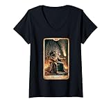 Damen The Legend Tarot-Schweißgerät - Skelettkönig auf dem Thron Schweißen T-Shirt mit V-Ausschnitt