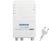 EDISION LIA-200 Hausanschlussverstärker UHF/VHF, 12-24db, 104dBmV, Frequenzbereich 47-694Mhz, geeignet für Kabelfernsehen digital und Terrestrisch DVB-T/T2, 5G LTE Filter, 1 Eingang, 2 Ausgänge